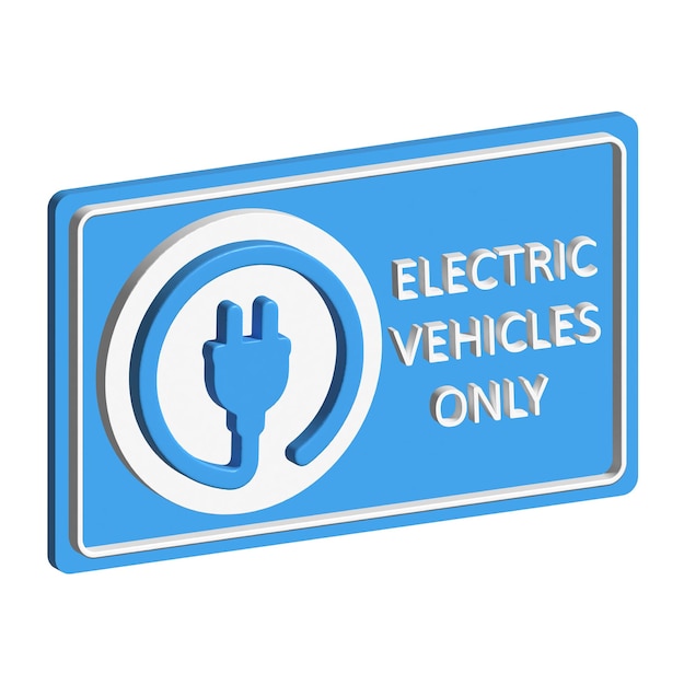 3D-realistisch parkeerbord voor alleen elektrische voertuigen, EV-stekker in glyph, laadstation, groen rijden,