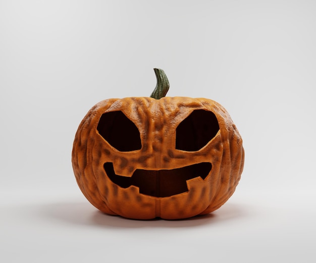 3D-realistische enge halloween pompoen geïsoleerd op een witte achtergrond 3D-rendering halloween concept