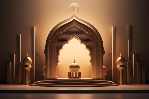 3D realistische gouden podium is perfect voor het weergeven van producten tijdens de Ramadan Generatieve AI