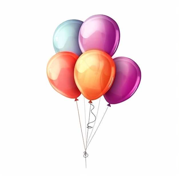 3d Realistische kleurrijke groep verjaardagsballonnen die vliegen voor feesten en feesten geïsoleerd in een witte achtergrond