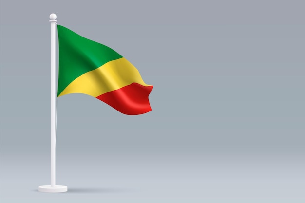 3D-realistische nationale vlag van Congo geïsoleerd op een grijze achtergrond met copyspace