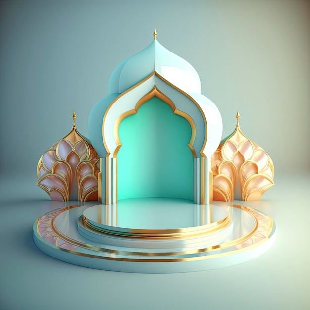 3D Realistische Rendering Ramadan Scène Islamitische Podium achtergrond voor Product Display