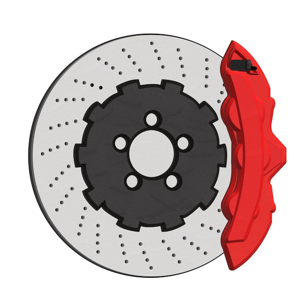 Foto 3d realistische schijfremmen met rode sport race remklauwen geïsoleerd op wit