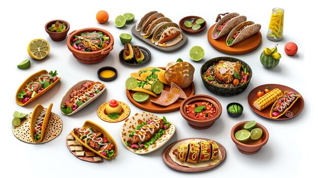 3D realistische weergave van Mexicaans eten Traditionele keuken grote set geïsoleerd op wit Kruidige fastfood