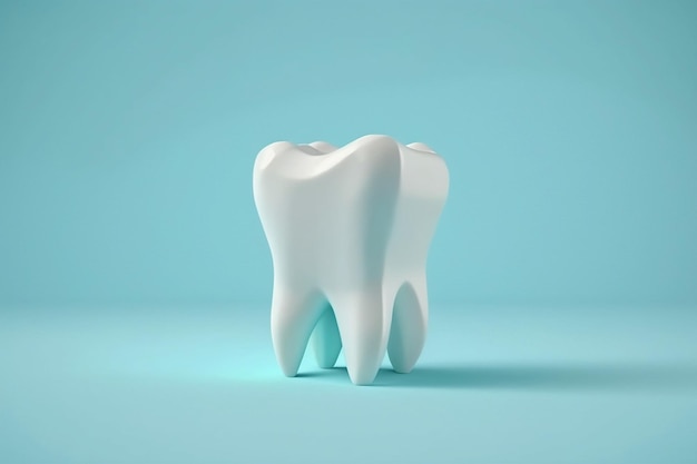 3D-realistische witte tand geïsoleerd op een blauwe achtergrond Ontwerpelement van het concept van tandheelkunde