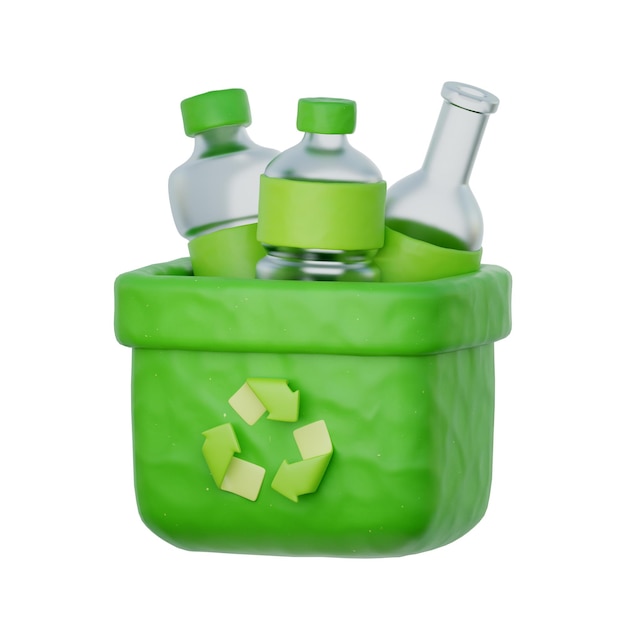 3d Recycling bin with plastic bottle World environment day Eco friendly cartoon style 3d rendering