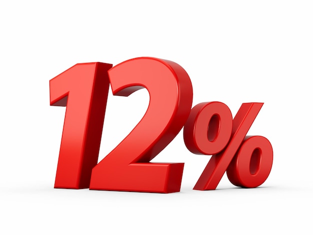 3d Red 12 Twelve Percent Sign on White Background 3d illustration