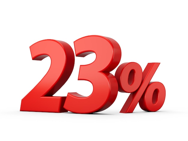 3d Red 23 Twenty three Percent Sign on White Background 3d illustration