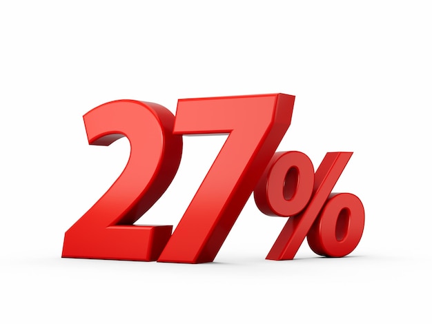 3d Red 27 Twenty Seven Percent Sign on White Background 3d illustration