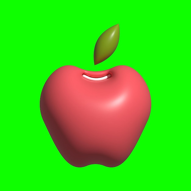 Photo 3d red apple asset with a greenscreen background