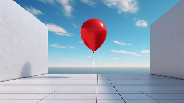 3d red balloon 3d rendering with blue sky