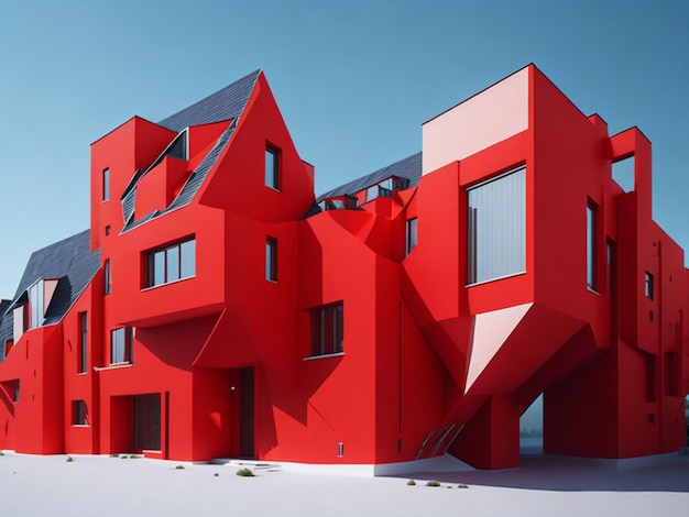 3d red building design