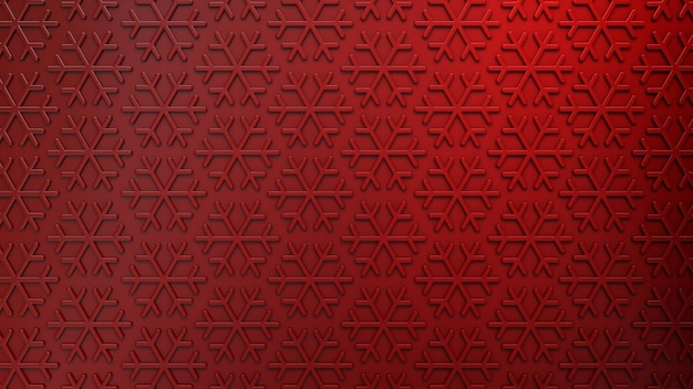 3D red christmas background made with a snowflake pattern.