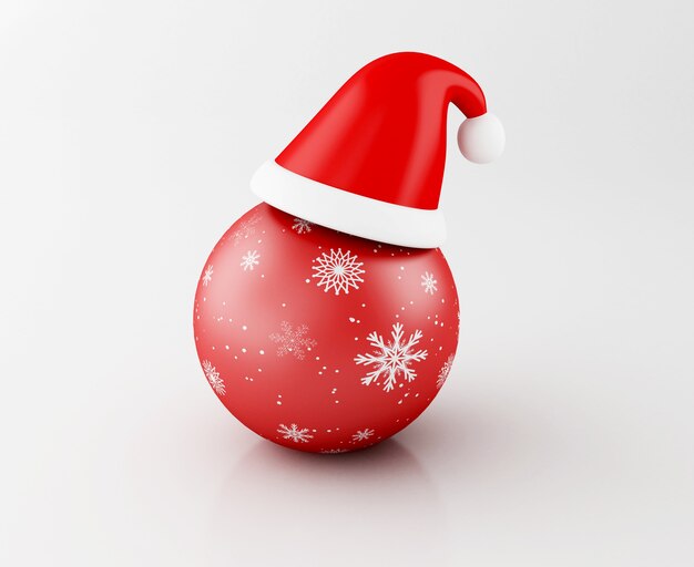 3d赤のクリスマスボール、サンタの帽子。