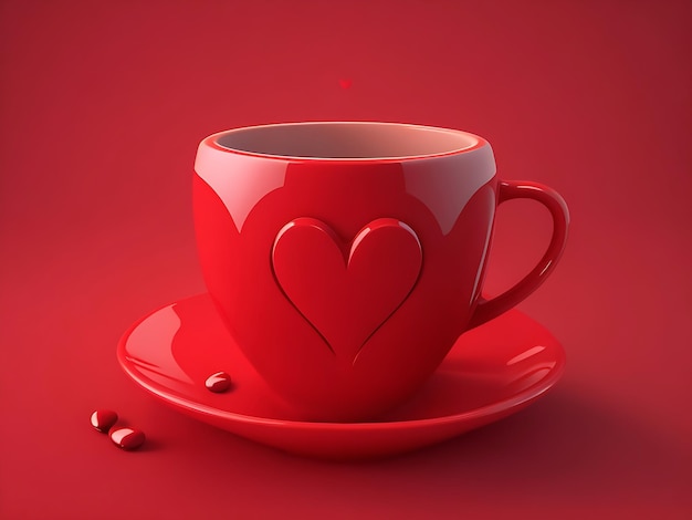 A 3d red coffee cup with the love icon on it
