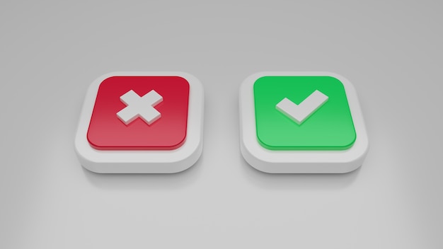 3d red cross and green check mark icon