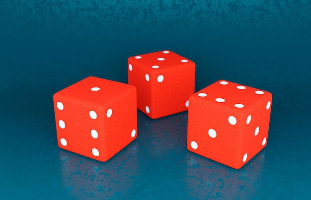 3D red dice with on marble turquoise background Gambling concept design 3d rendering illustration