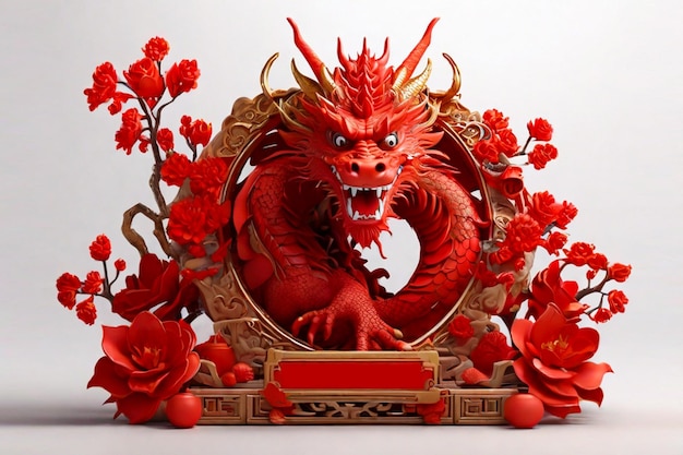 写真 3d赤いドラゴン像 - 中国の新年を祝うための中国のフレーム