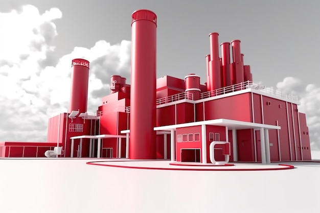 Photo 3d red factory industry isolated in white background