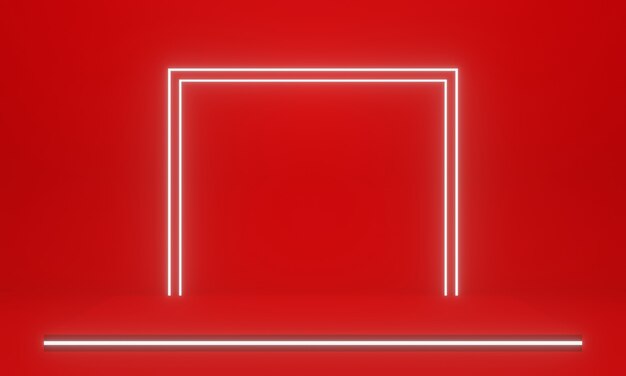 3d red geometric podium with white neon lights