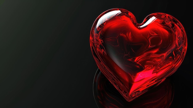 3D Red heart glass on a black background