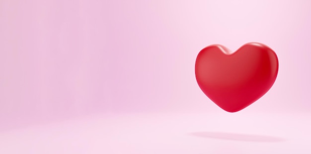 3d Red heart on pink background heart icon like and love 3d render illustration