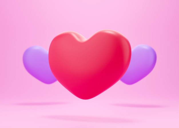 3d Red heart on pink background heart icon like and love 3d render illustration