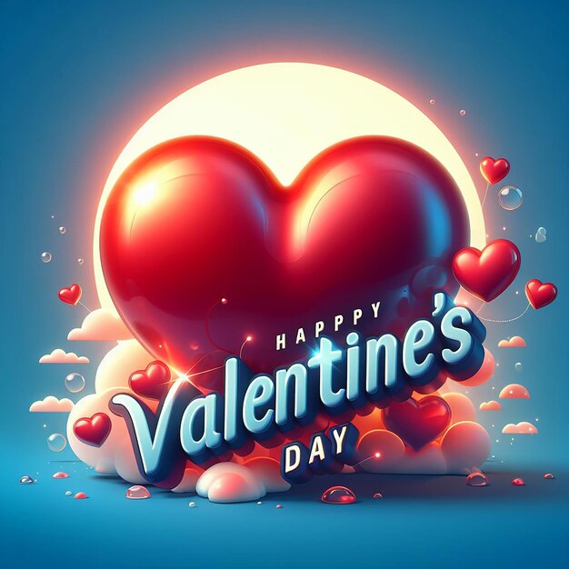 3d red heart with happy valentines day text isolated on love background ai generated