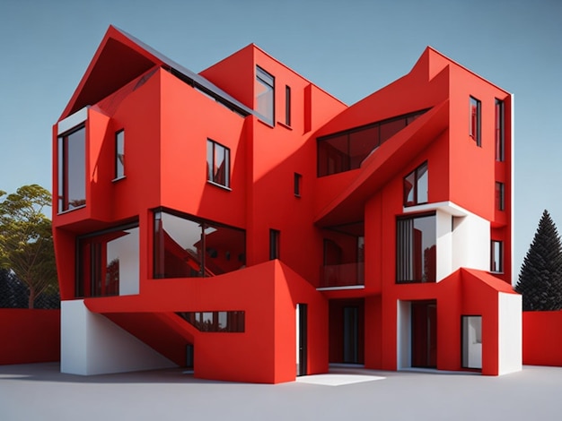 3d red House architecture