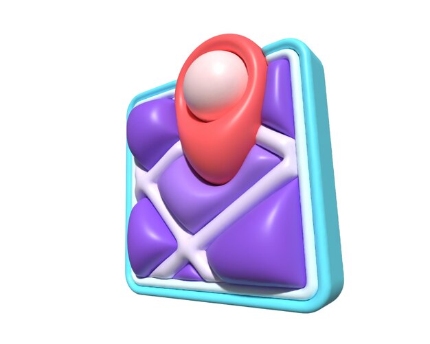 3d red locator mark on map and location pin gps navigation icon concept in cute cartoon style