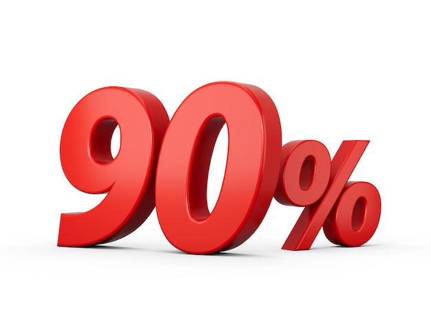 3d Red Ninety 90 Percent Sign on White Background 3d illustration