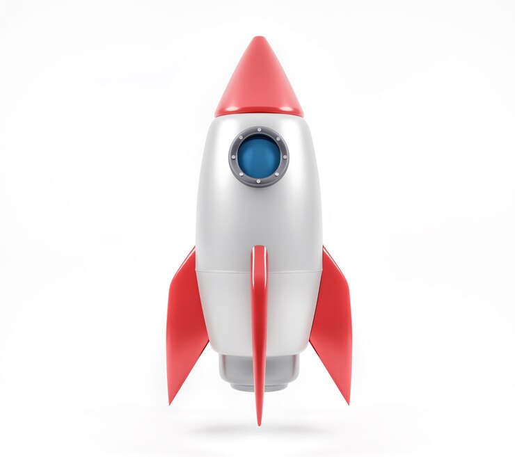 Photo 3d red rocket isolated on white background