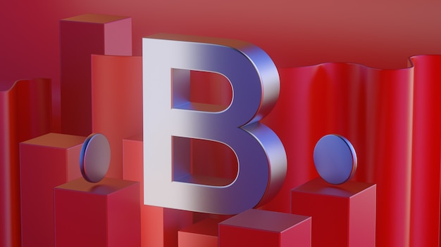 3D красный блестящий металлический алфавит буква B рамка, изолированные на белом фоне