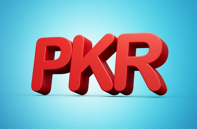 사진 파란색 배경 3d 그림에 고립 된 3d 빨간 반짝이 파키스탄 루피 pkr 통화 아이콘