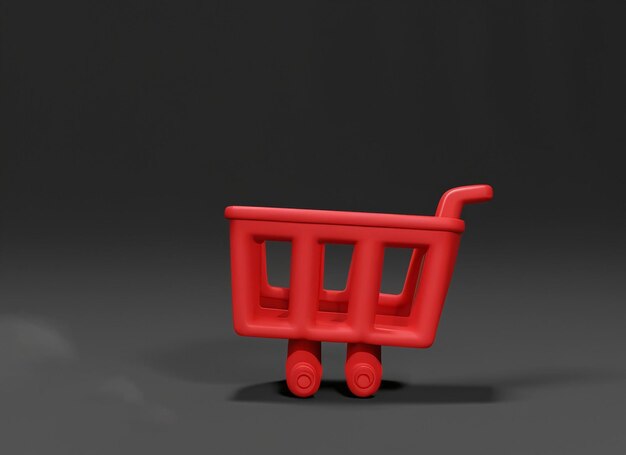 Photo 3d red shopping cart on dark background with copy space black friday