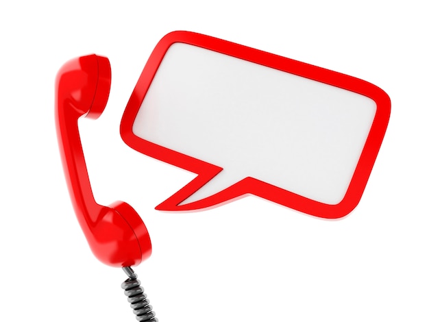 3d red telephone and blank speech bubble.