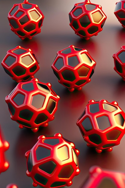 3D Red Virus Molecules