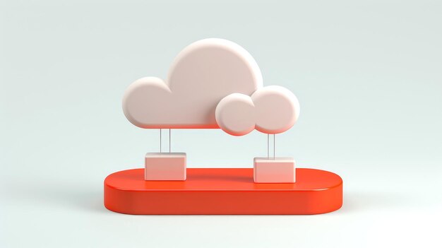 3d red white cloud icon minimal style cloud computing online service digital technology