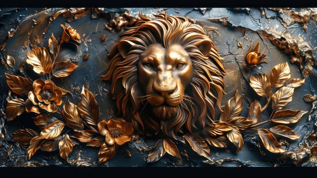Foto 3d reliëf leeuw achtergrond behang