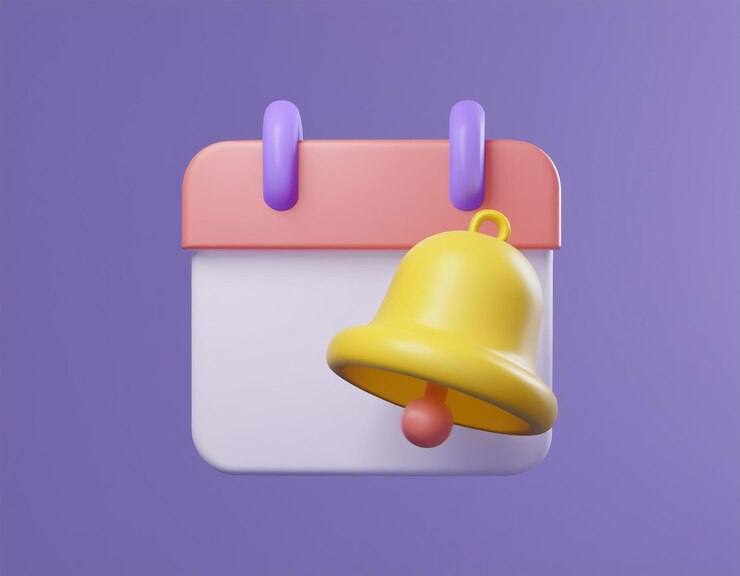 Photo 3d reminder bell hangs from a calendar icon