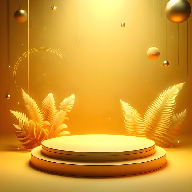 3d rendaring of a round gold podium minimal pedestal product display background