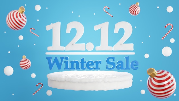 제품 디스플레이를 위한 12.12 겨울 판매 개념의 3d 렌더링