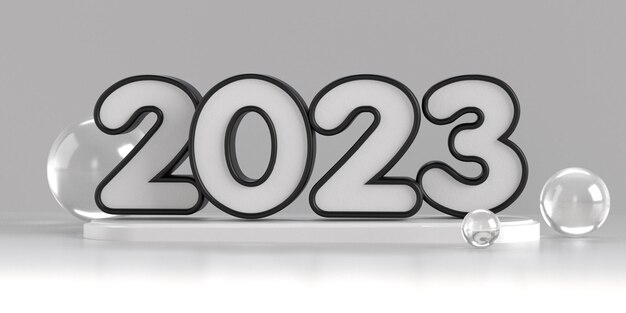 3 D レンダリング 2023 年新年色黒白