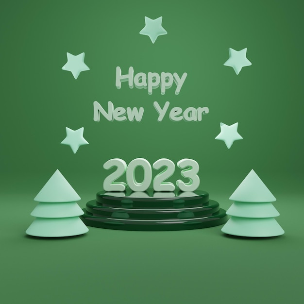 3D 渲染的 2023 年新年