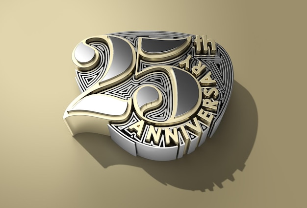 3D Render 25th Years Anniversary Celebration Pen Tool Created Clipping Path Included in JPEG Easy to Composite