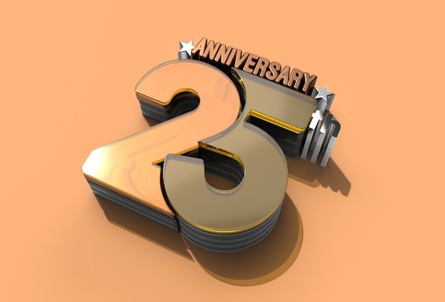 Photo 3d render 25th years anniversary celebration - pen tool created clipping path included in jpeg easy to composite.