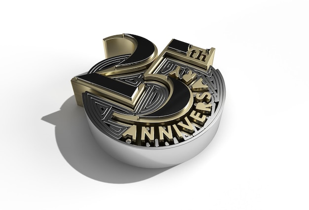 Photo 3d render 25th years anniversary celebration pen tool created clipping path included in jpeg easy to composite.