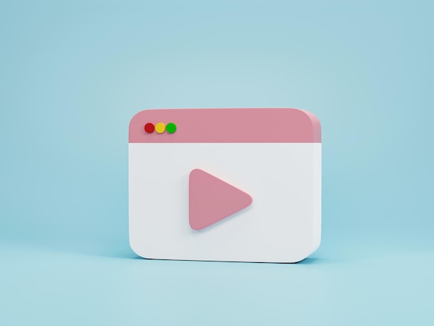 3D render 3d illustratie minimalistische stijl videospeler media met afspeelknop op blauwe achtergrond video afspelen concept