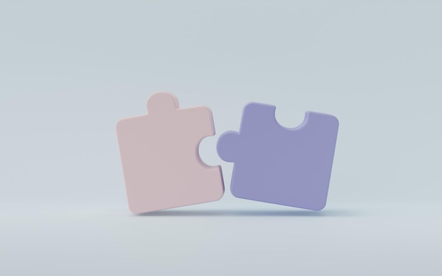 3D render 3D illustratie puzzelstukjes op blauwe achtergrond Probleemoplossend bedrijf verbindend samenwerking partnerschap concept
