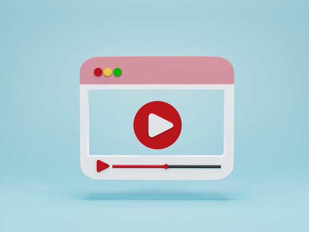 3d render 3d illustration minimal style video player media with play button on blue background video playback concept